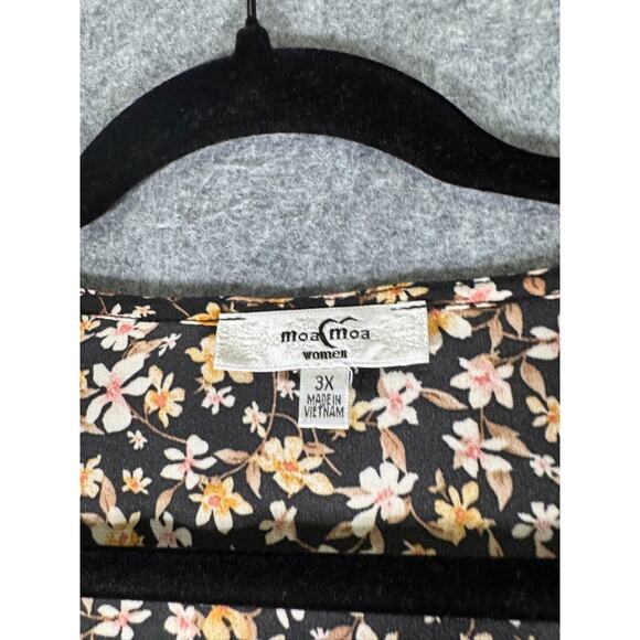 Moa Mao Blouse Women 3x Long Sleeve Black Floral V Neck Mature Boho Smocked Slee - Picture 2 of 7